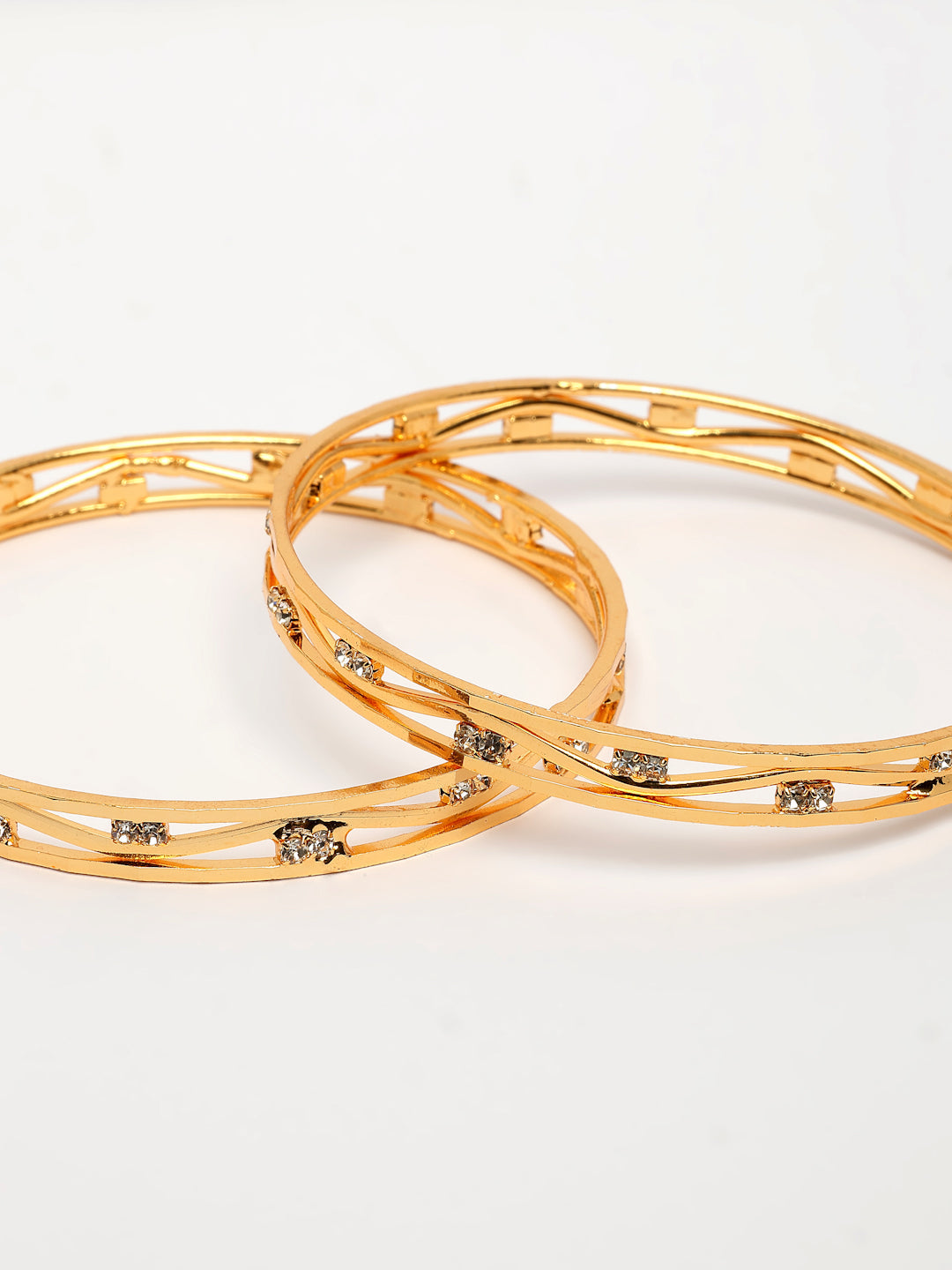 NVR Women's Set of 2 Gold-Polished Cubic Zirconia Stone Studded Bangles