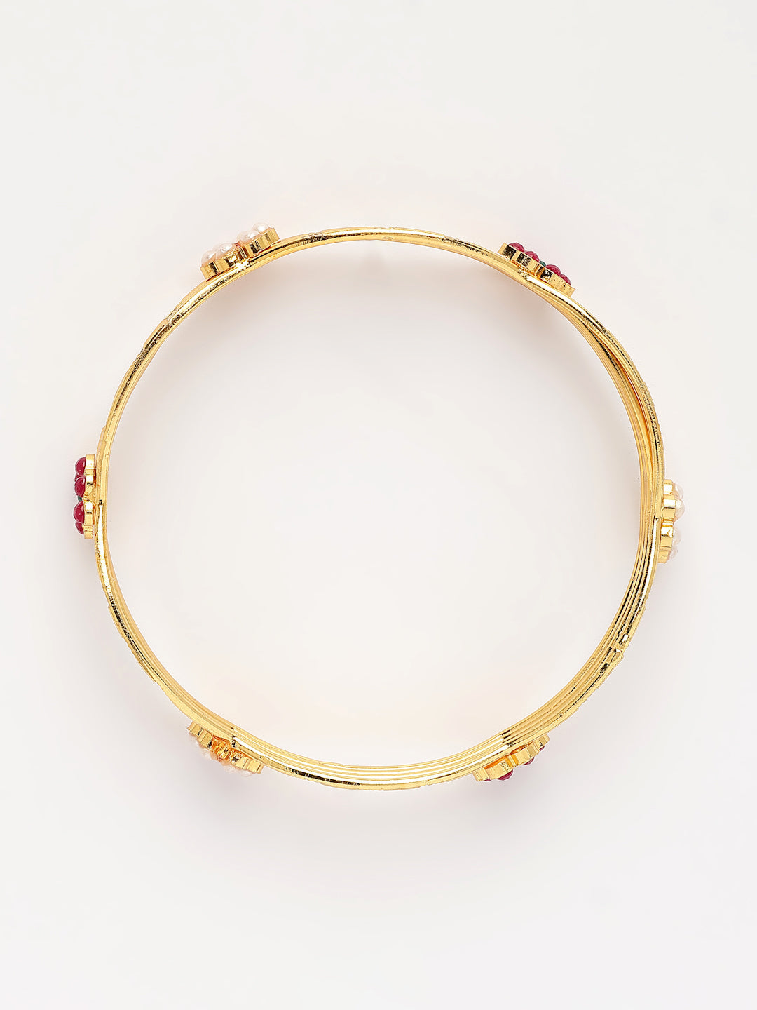 NVR Women's Set of 2 Gold-Polished Artificial Stones Traditional Bangles 
