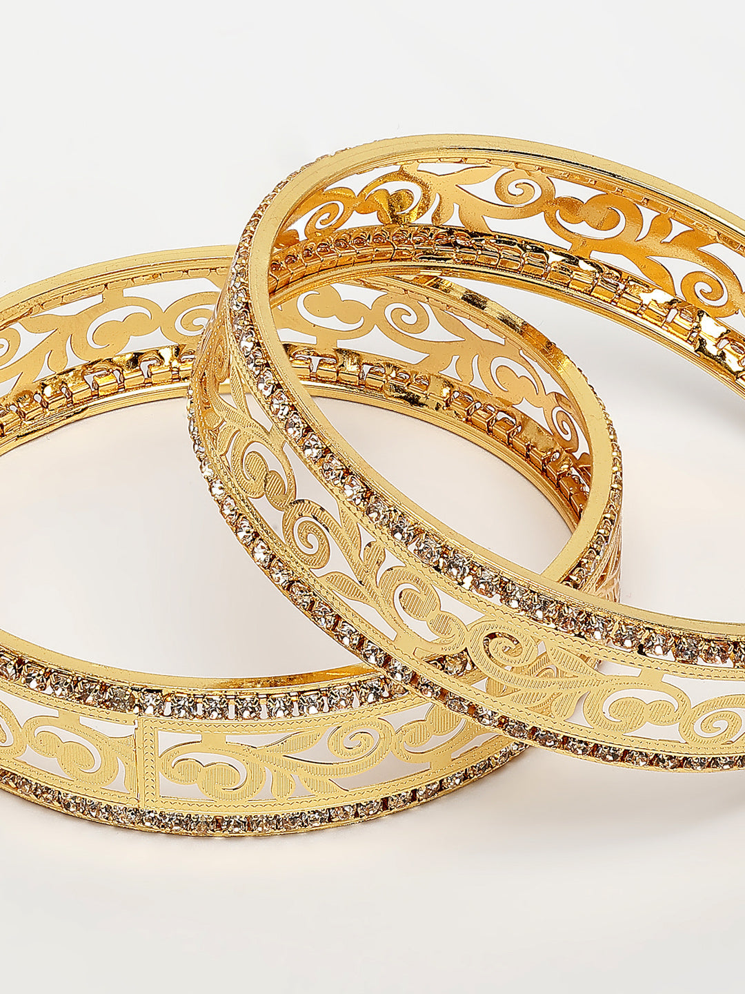NVR Women's Set of 2 Gold-Polished Cubic Zirconia Stone Studded Kada Bangles 