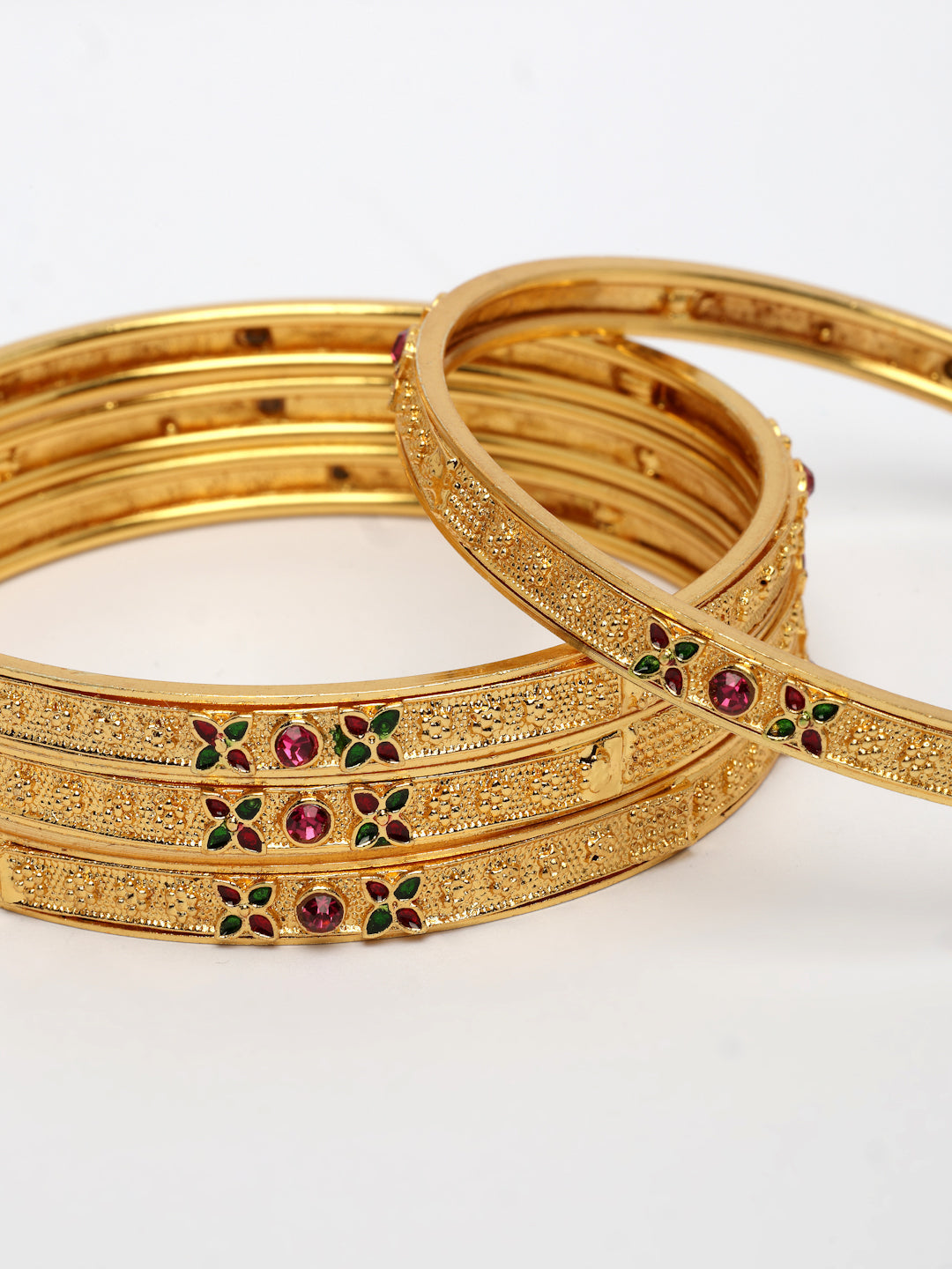 NVR Women's Set of 4 Gold-Polished Artificial Stones Traditional Bangles 
