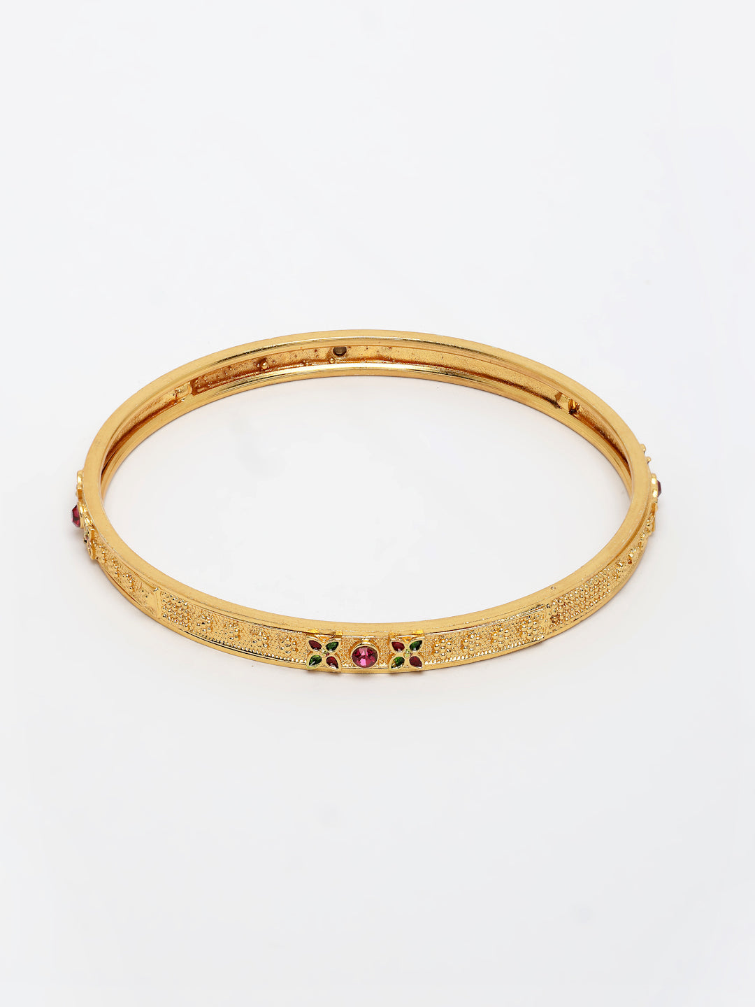 NVR Women's Set of 4 Gold-Polished Artificial Stones Traditional Bangles 
