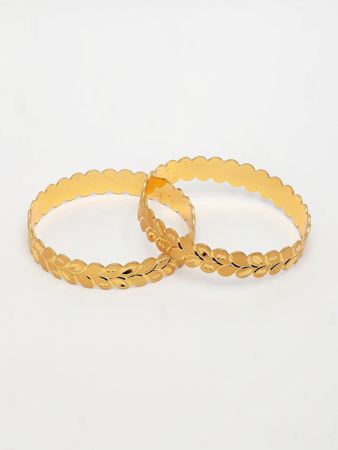 NVR Women's Set of 2 Gold-Polished Leaf Shaped Kada Bangles 