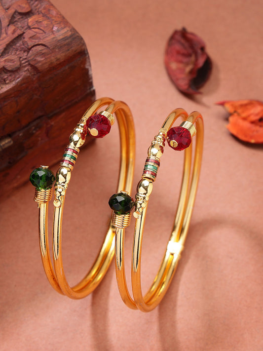 NVR Women's Set of 2 Gold-Polished Artificial Beads Traditional Bangles | Grab2Buy
