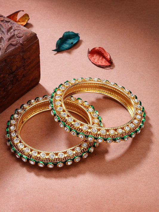NVR Women's Set of 2 Gold-Polished Kundan Studded Bangles