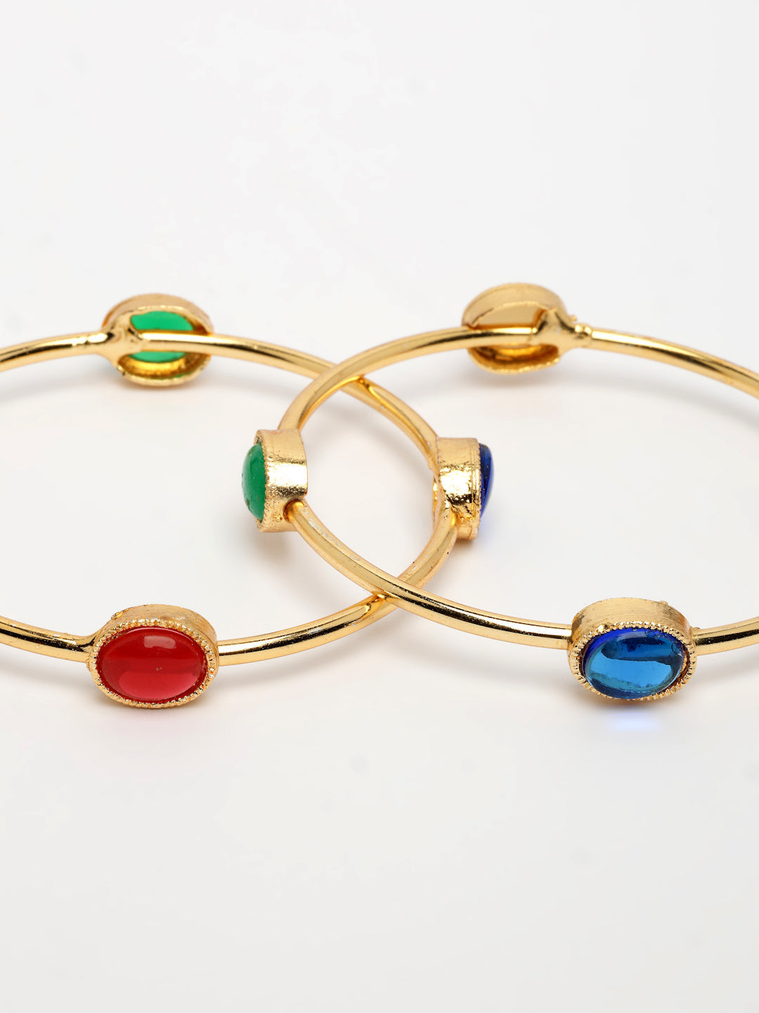 NVR Women's Set of 2 Gold-Polished Artificial Stone Studded Bangles 