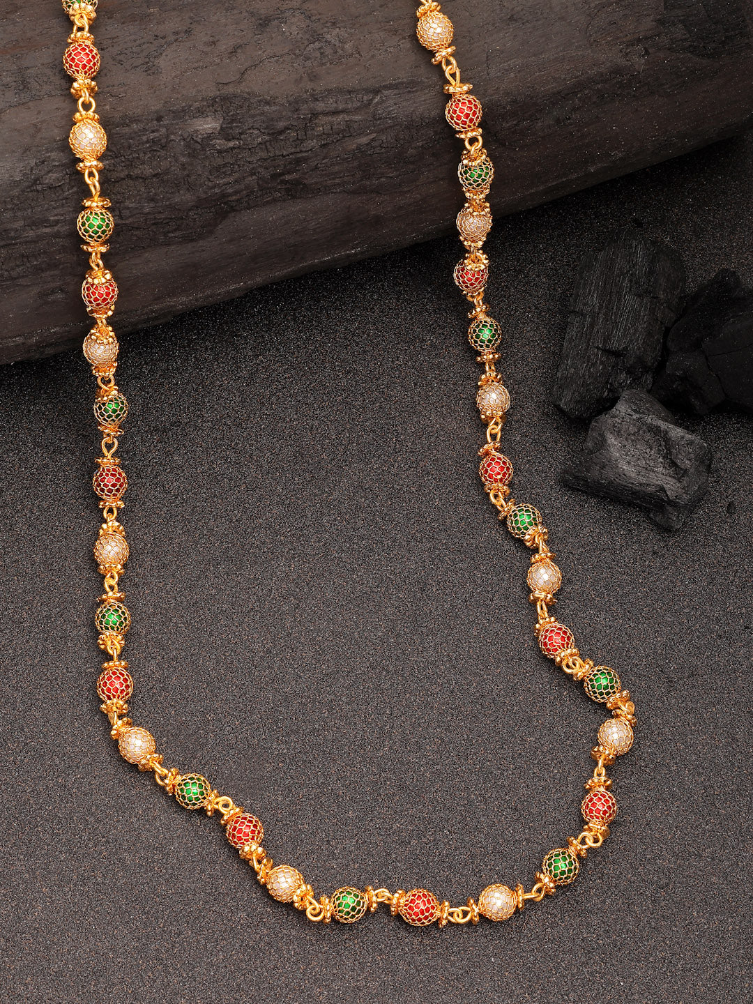 NVR Women's Multi color Gold-Polished Artificial Beads Chain 