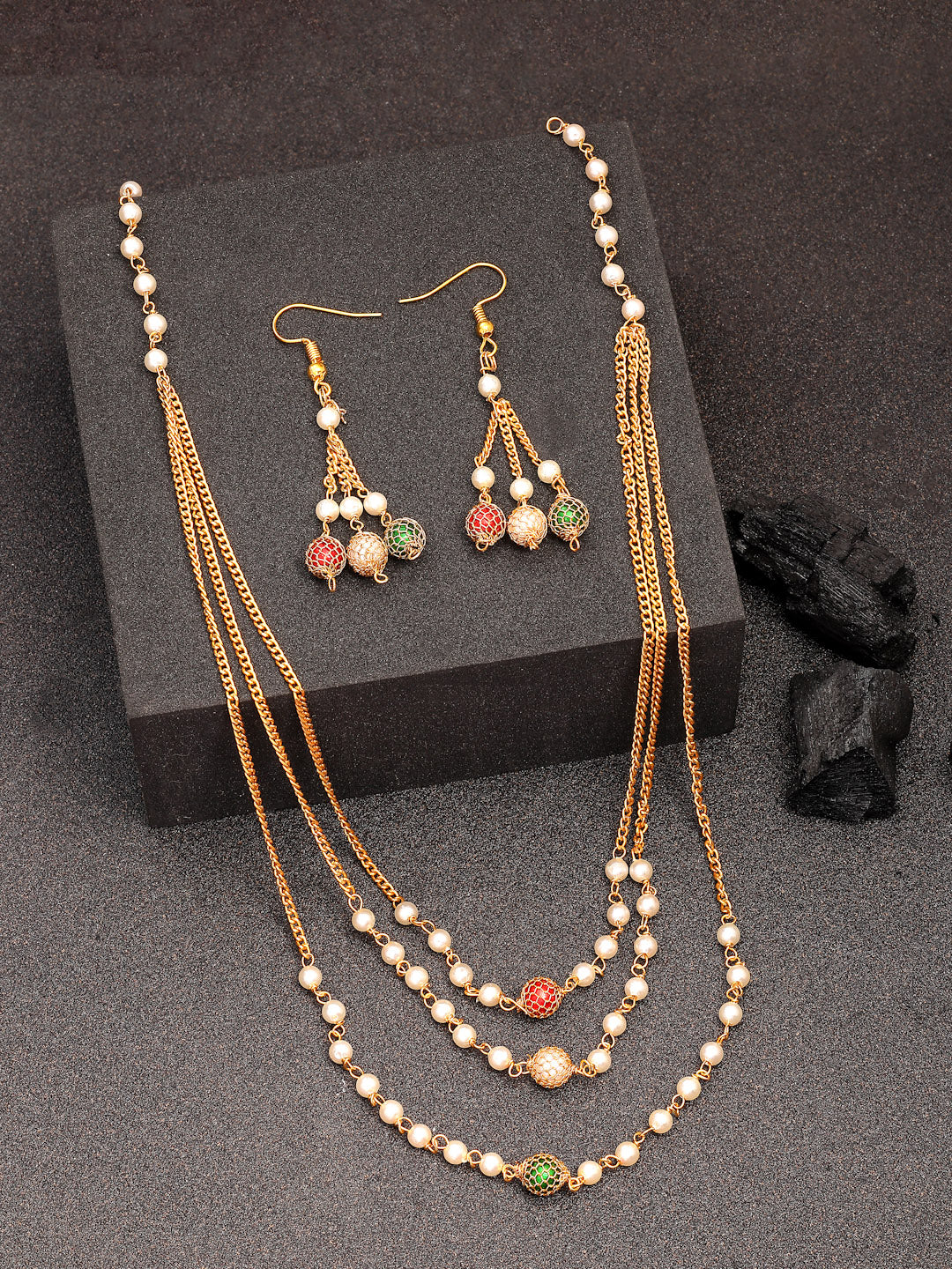 NVR Women's Multi color Gold-Polished Artificial Beads Jewellery Set NR Retail-NVR