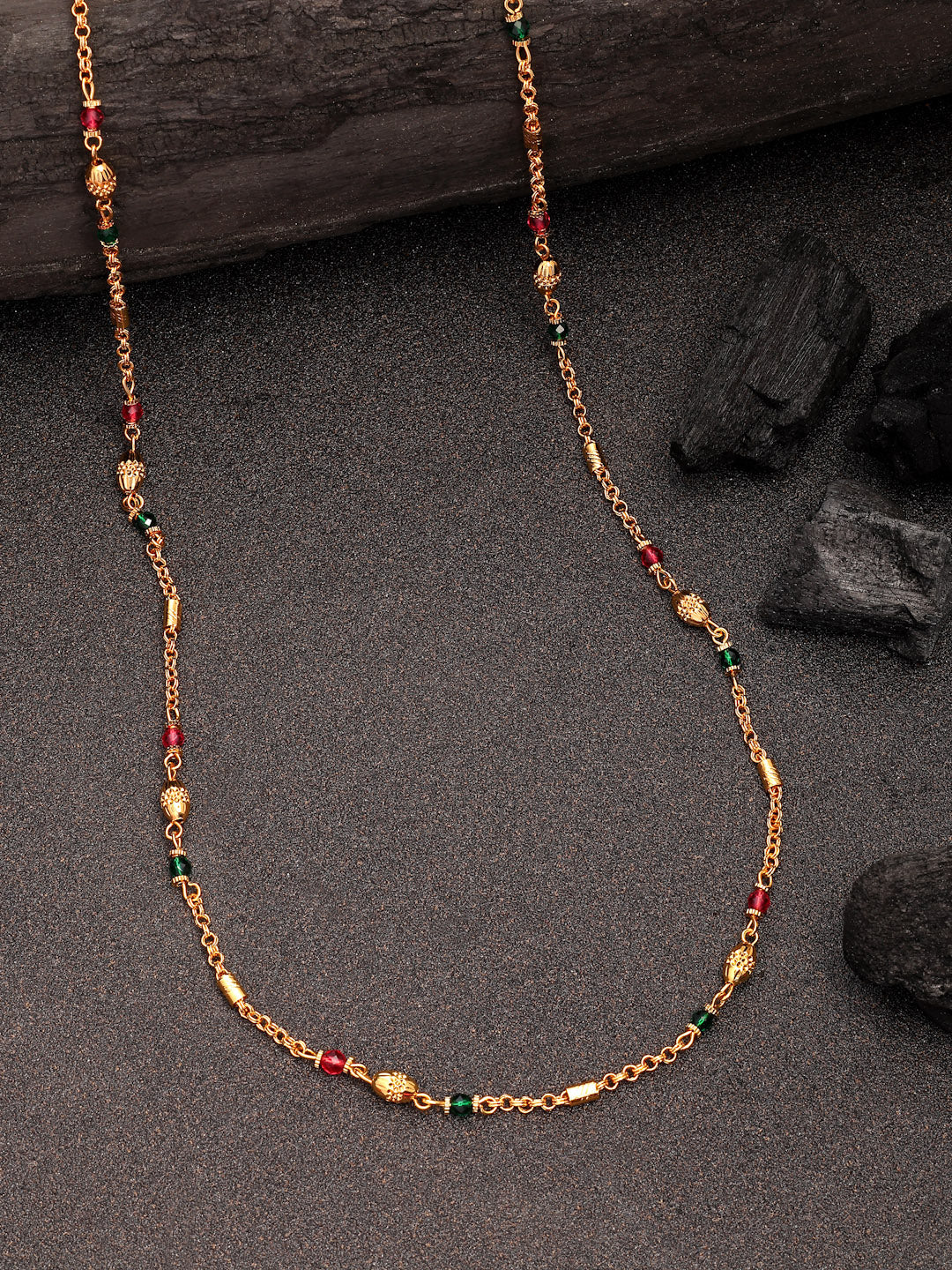 NVR Women's Gold-Polished Artificial Beads Minimal Chain 