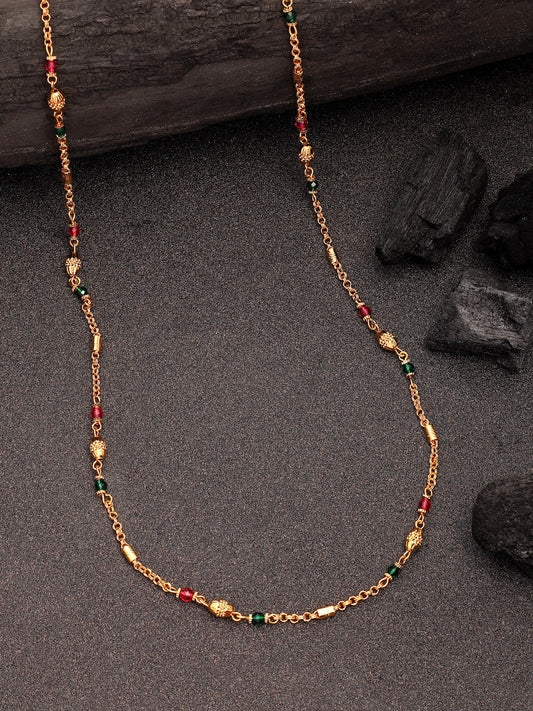 NVR Women's Gold-Polished Artificial Beads Minimal Chain 