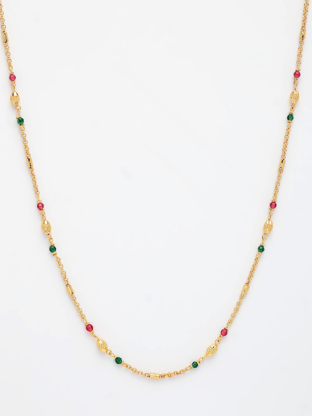 NVR Women's Gold-Polished Artificial Beads Minimal Chain 