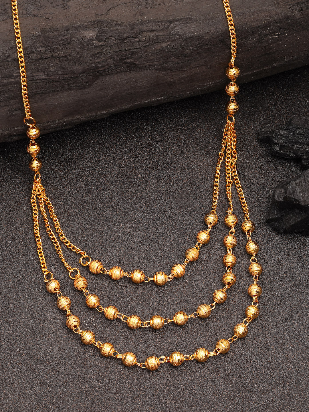 NVR Women's Gold-Polished Artificial Beads Layered Chain 