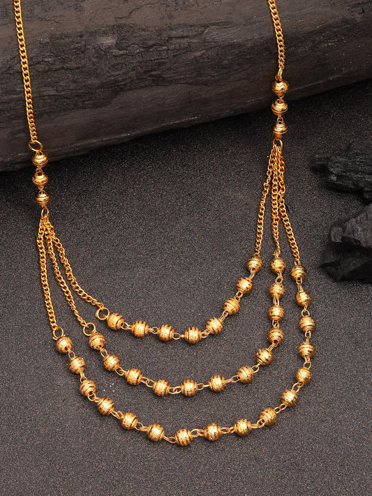 NVR Women's Gold-Polished Artificial Beads Layered Chain 