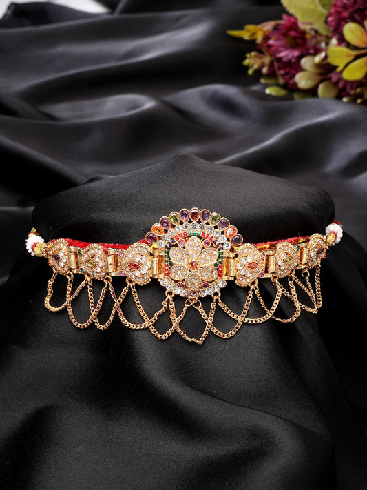 NVR Women's Gold-Polished Cubic Zirconia Stone Studded Rajputi Choker Necklace 