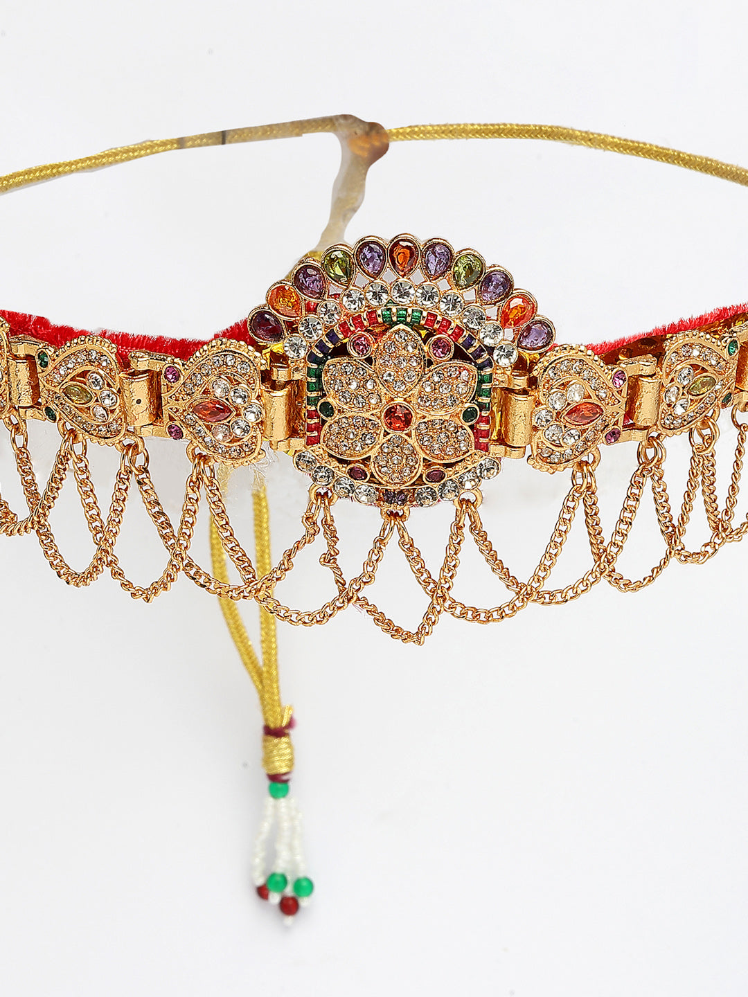 NVR Women's Gold-Polished Cubic Zirconia Stone Studded Rajputi Choker Necklace 