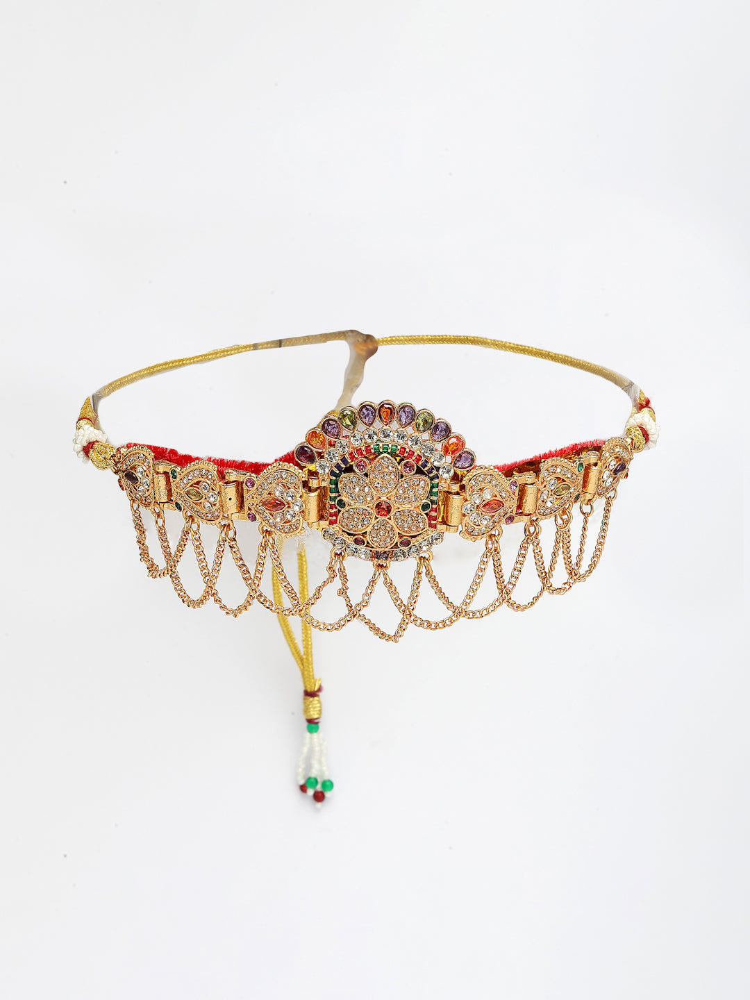 NVR Women's Gold-Polished Cubic Zirconia Stone Studded Rajputi Choker Necklace 