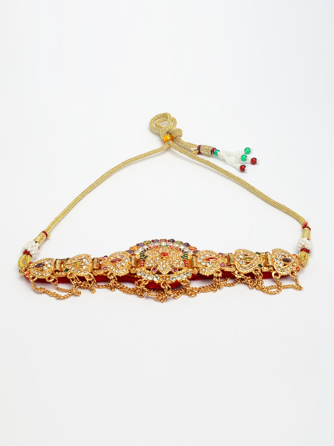 NVR Women's Gold-Polished Cubic Zirconia Stone Studded Rajputi Choker Necklace 