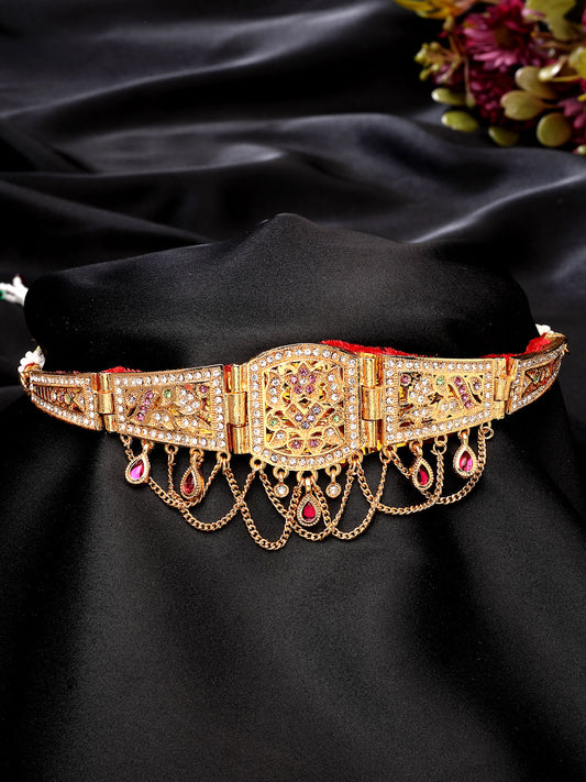 NVR Women's Gold-Polished Cubic Zirconia Stone Studded Rajputi Choker Necklace 