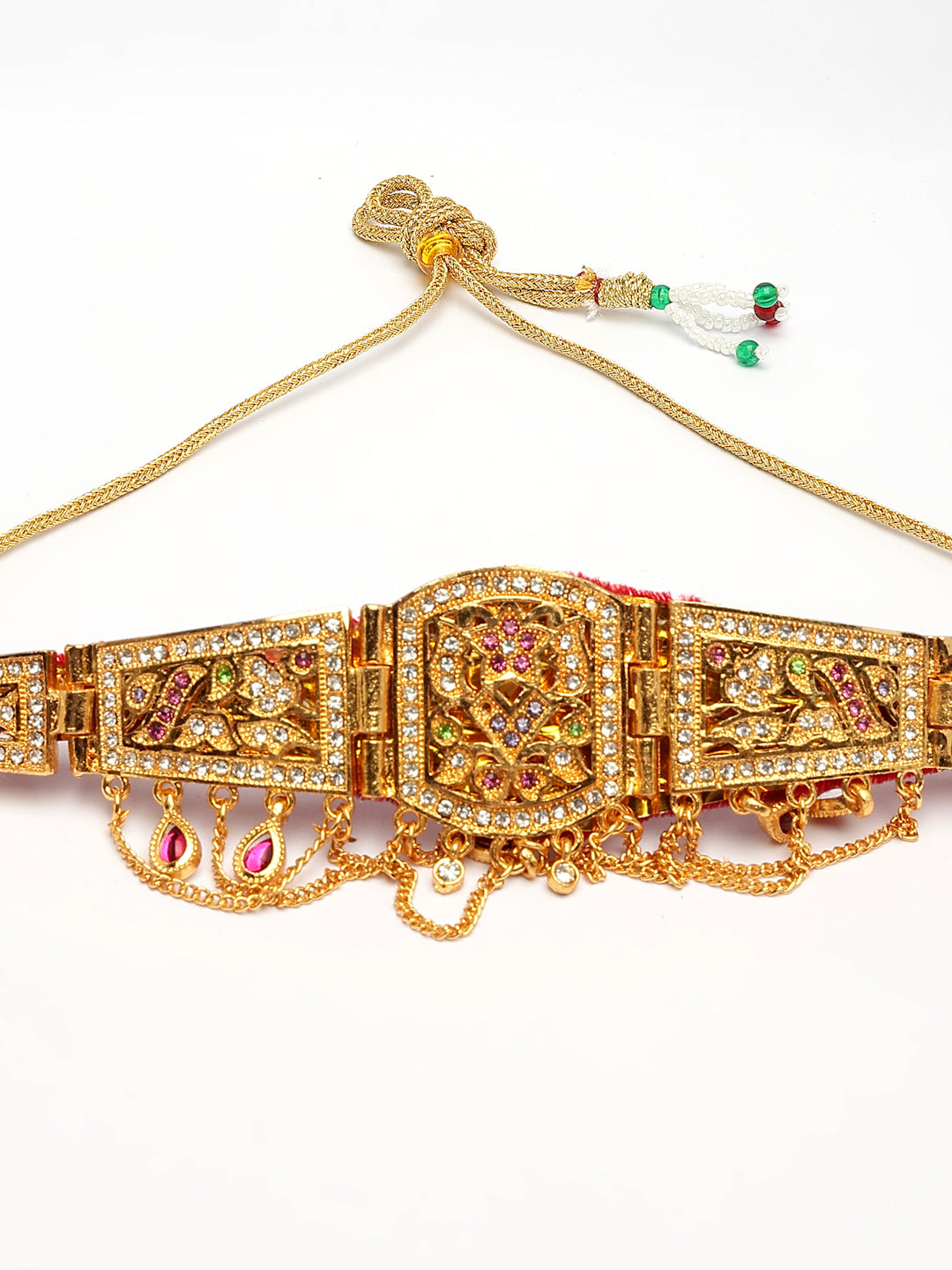 NVR Women's Gold-Polished Cubic Zirconia Stone Studded Rajputi Choker Necklace 