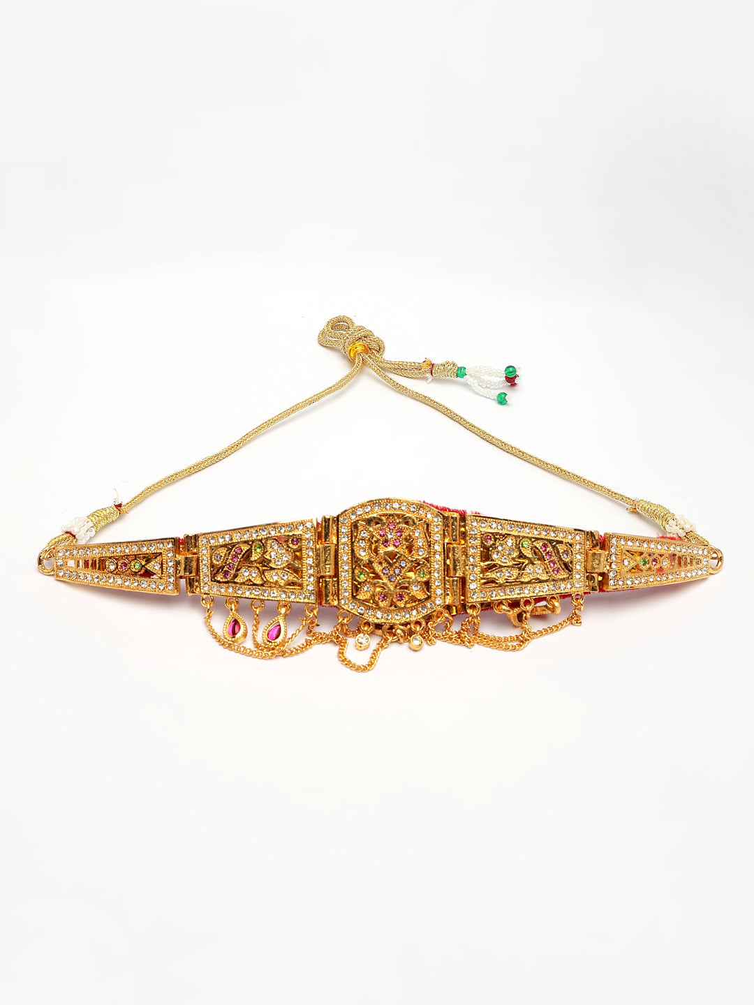 NVR Women's Gold-Polished Cubic Zirconia Stone Studded Rajputi Choker Necklace 