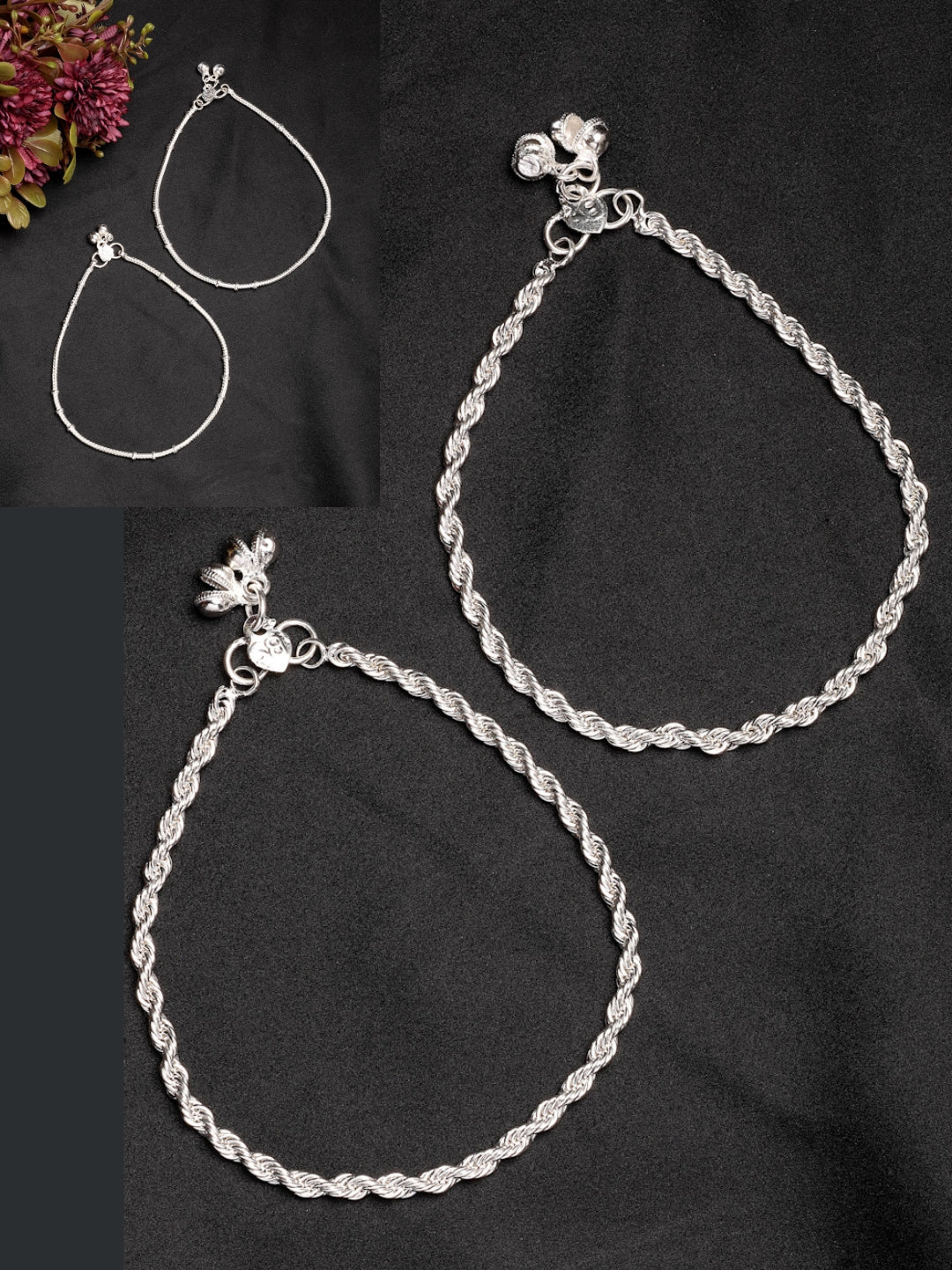 NVR Women's Pair of 2 Silver-Plated Anklets 