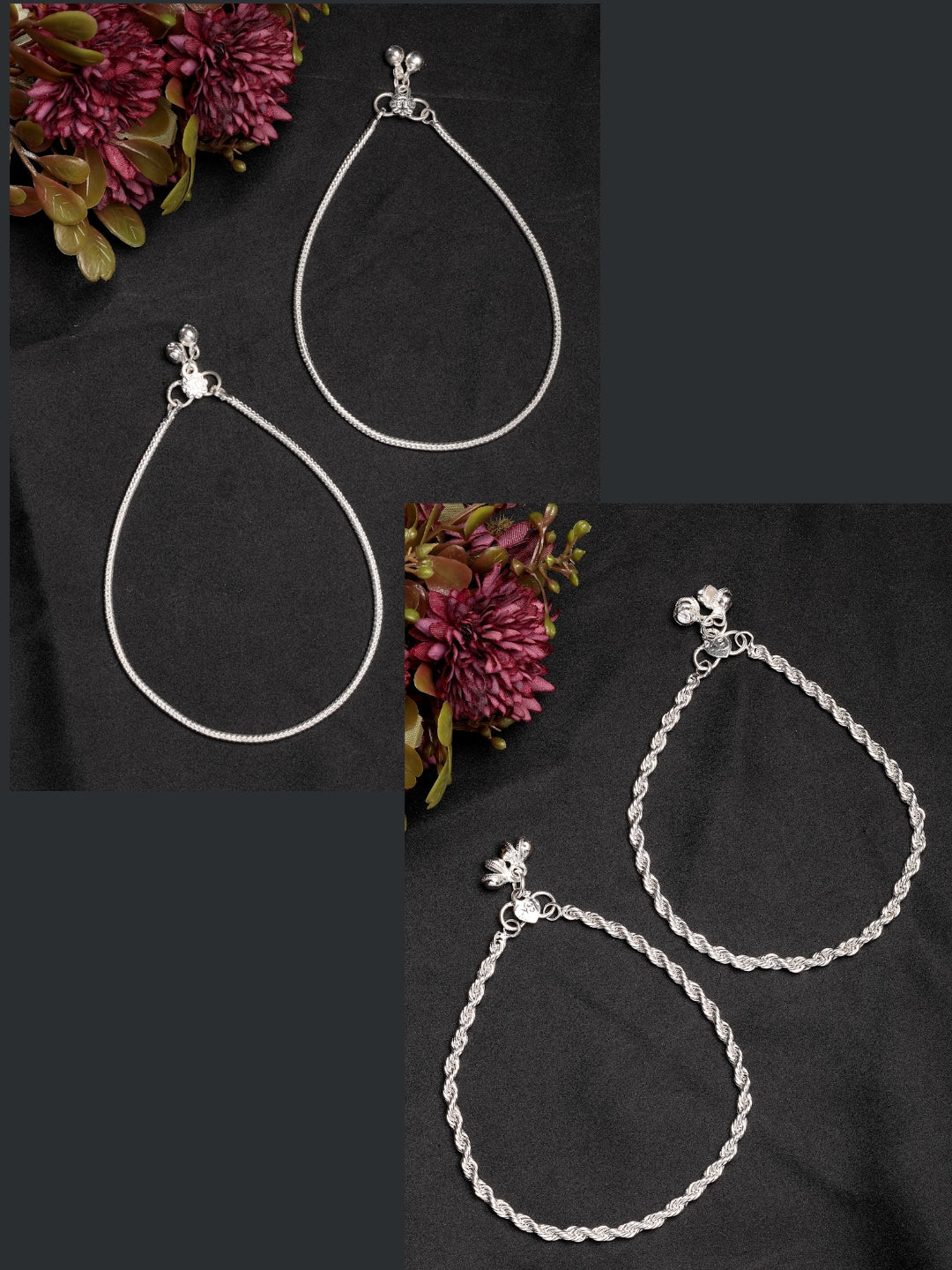 NVR Women's Pair of 2 Silver-Plated Anklets 