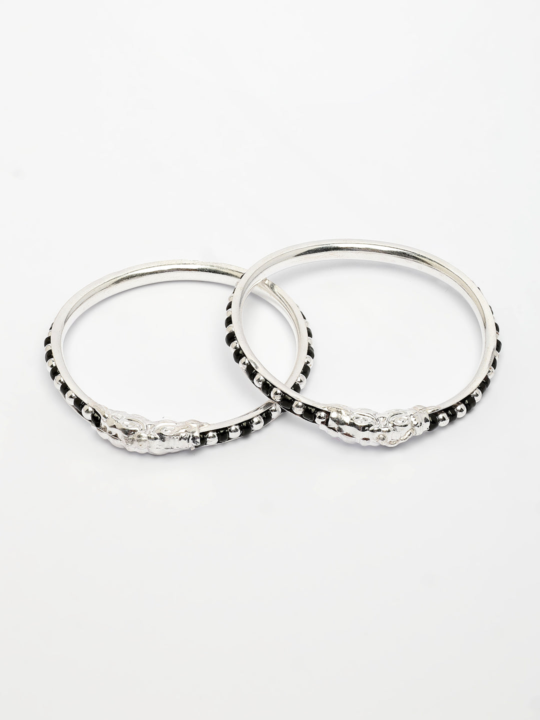 NVR Kids Set of 2 Rhodium-Plated Artificial Beads Nazariya Kada Bracelet