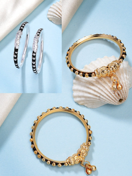 NVR Kids Pair of 2 Rhodium-Plated Artificial Beads Nazariya Kada Bracelet