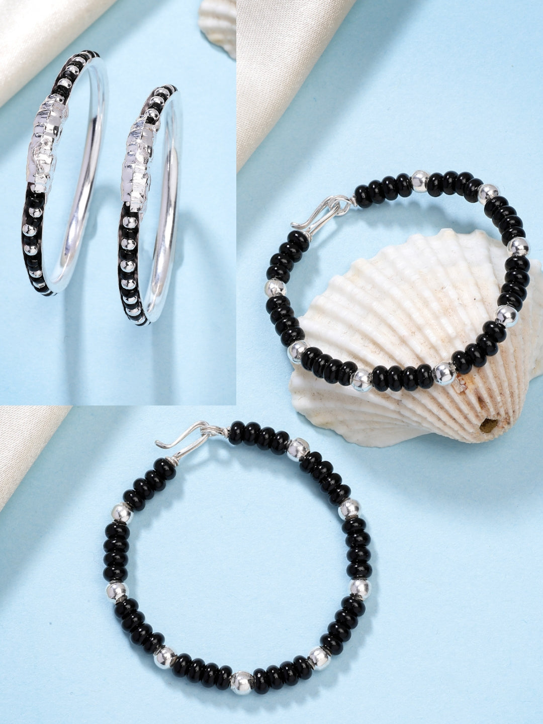 NVR Kids Pair of 2 Rhodium-Plated Artificial Beads Nazariya Kada Bracelet