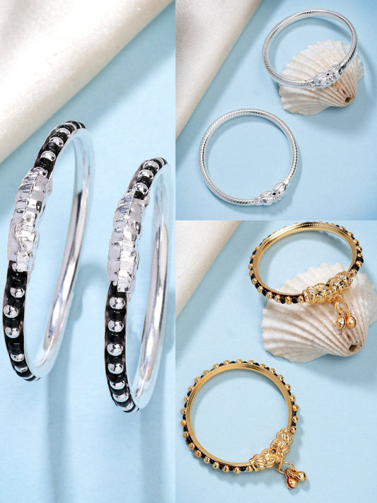 NVR Kids Pair of 3 Rhodium-Plated Artificial Beads Nazariya Kada Bracelet | Grab2Buy