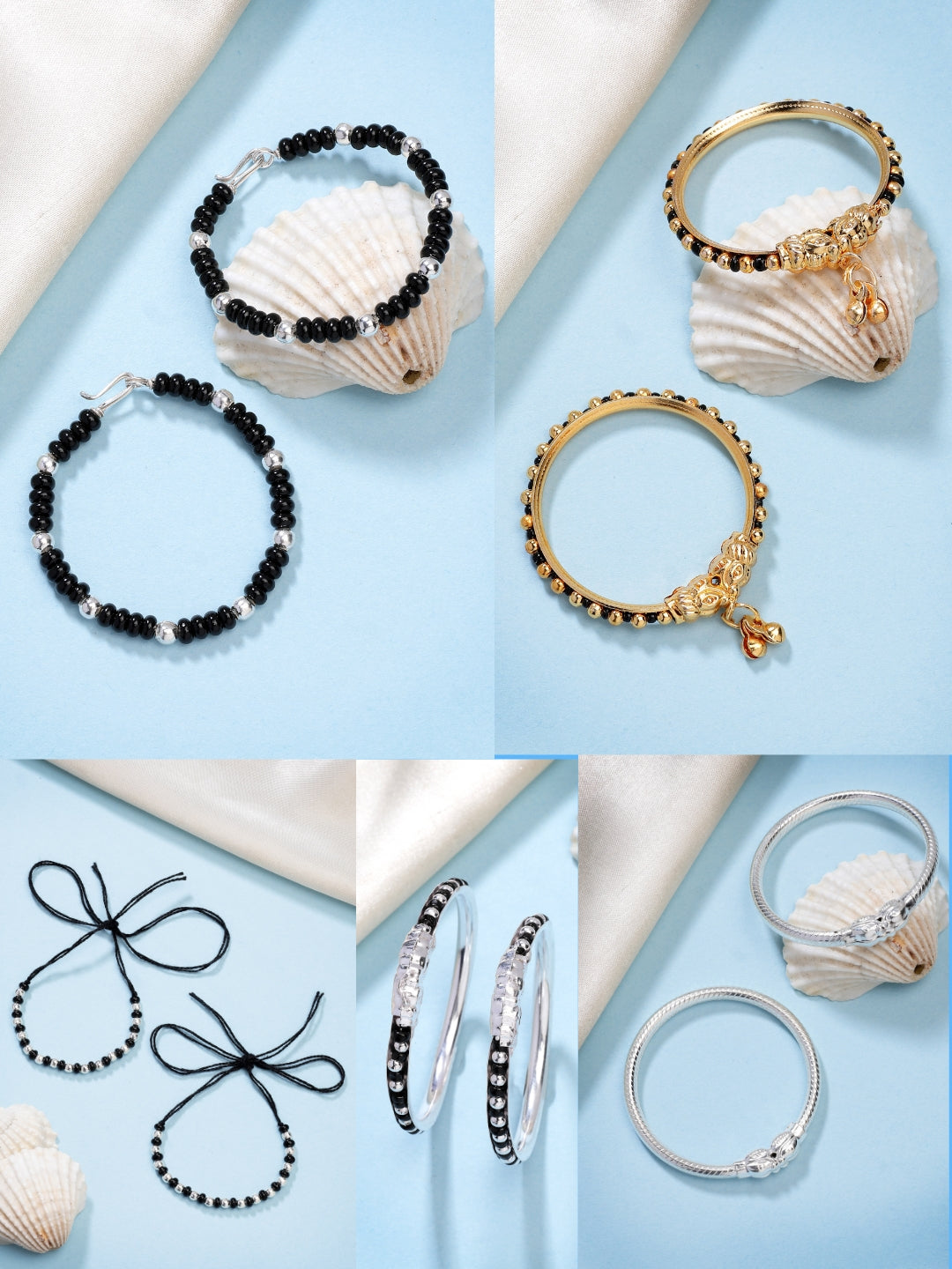 NVR Kids Pair of 5 Rhodium-Plated Artificial Beads Nazariya Kada Bracelet | Grab2Buy