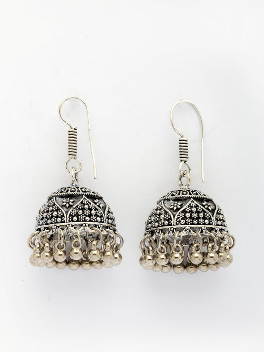 NVR Women German Silver Oxidized Floral Design Jhumka Earrings NR Retail-NVR