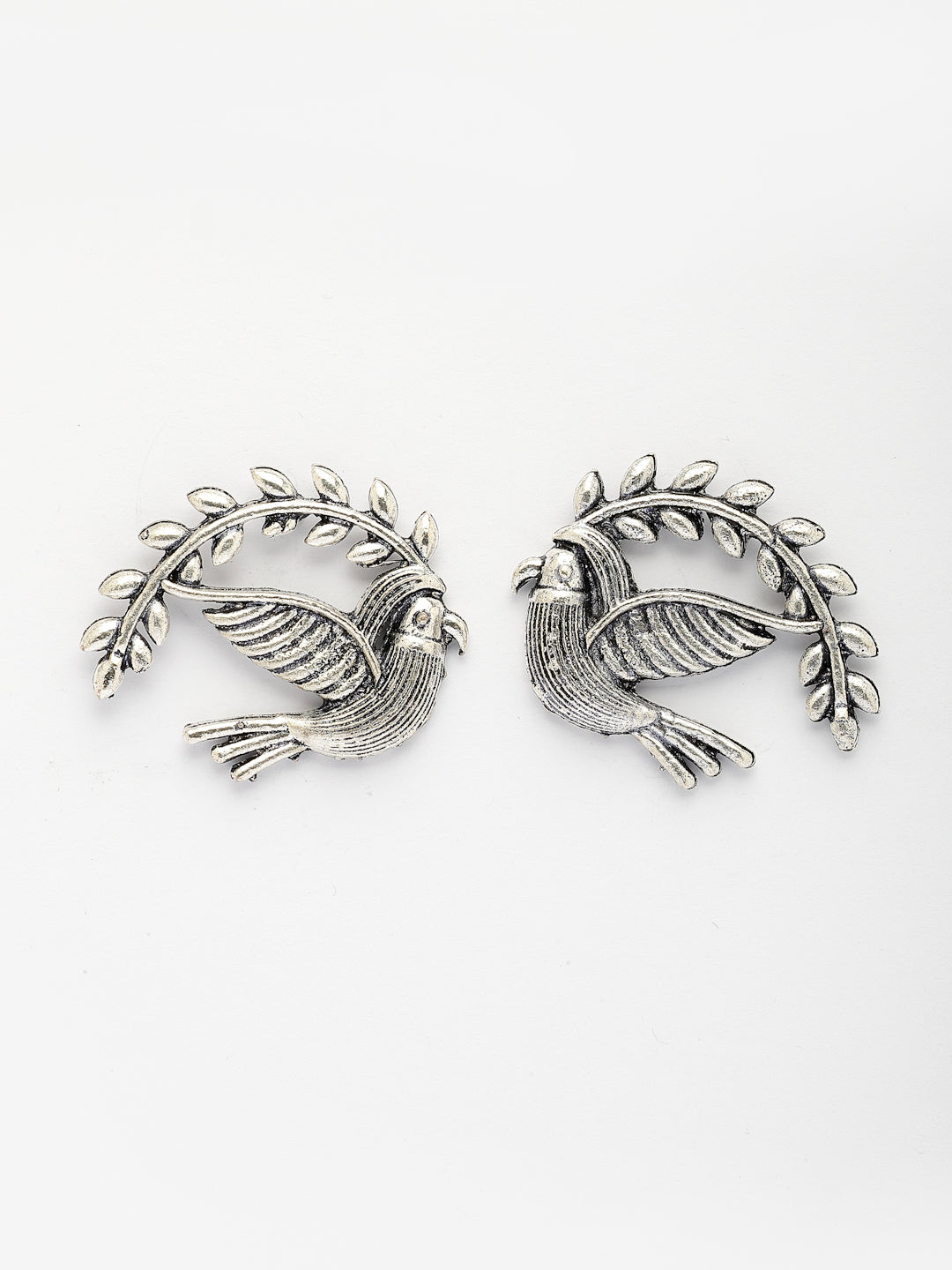 NVR Women Silver Toned Oxidized Pigeon Design Drop Earrings NR Retail-NVR