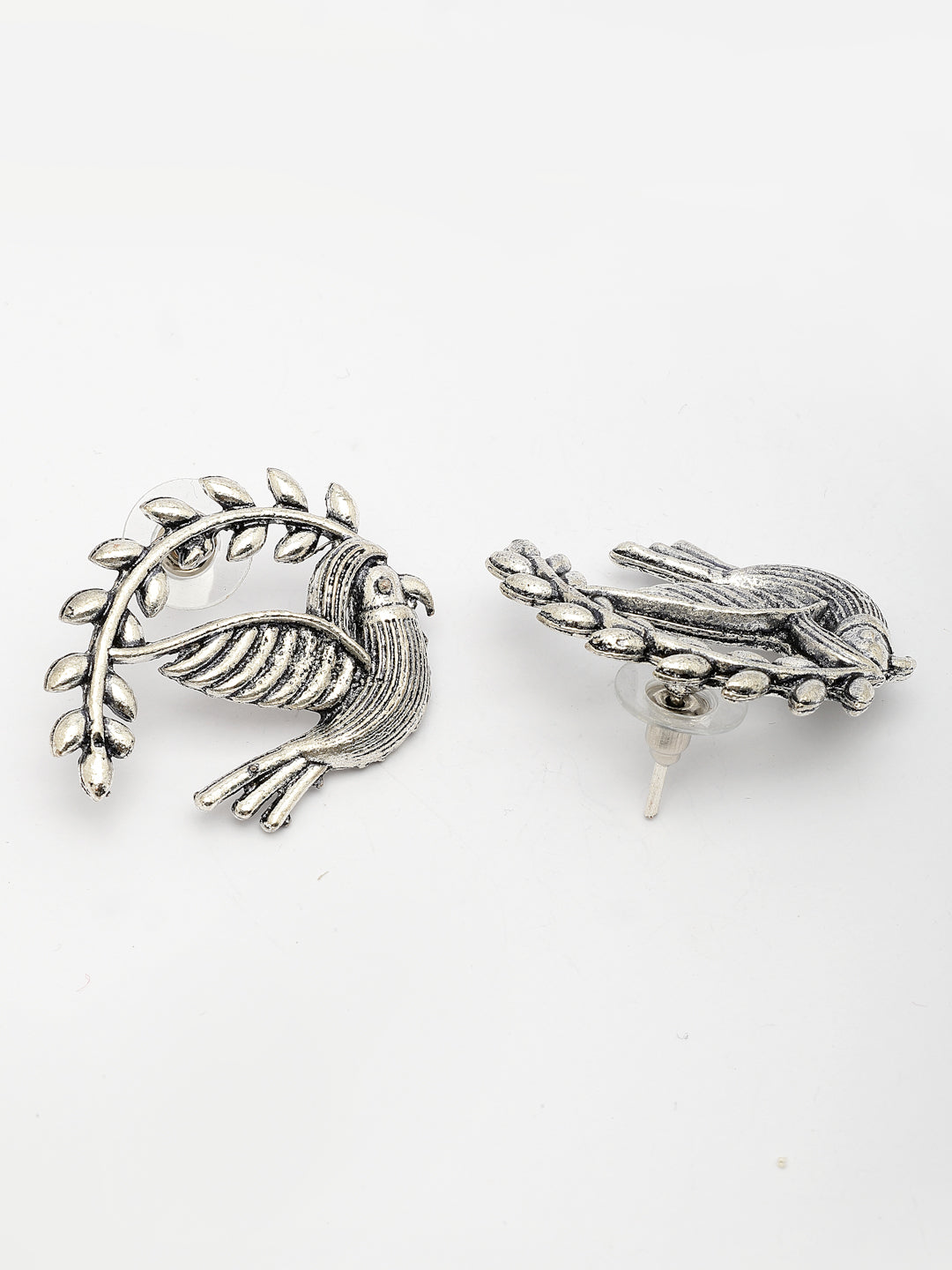 NVR Women Silver Toned Oxidized Pigeon Design Drop Earrings NR Retail-NVR