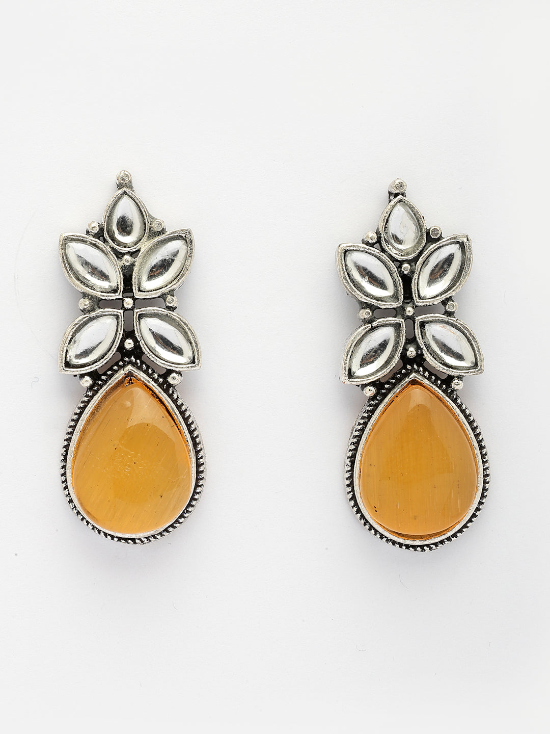 NVR Women Yellow Artificial Stones Silver Plated Drop Earrings NR Retail-NVR