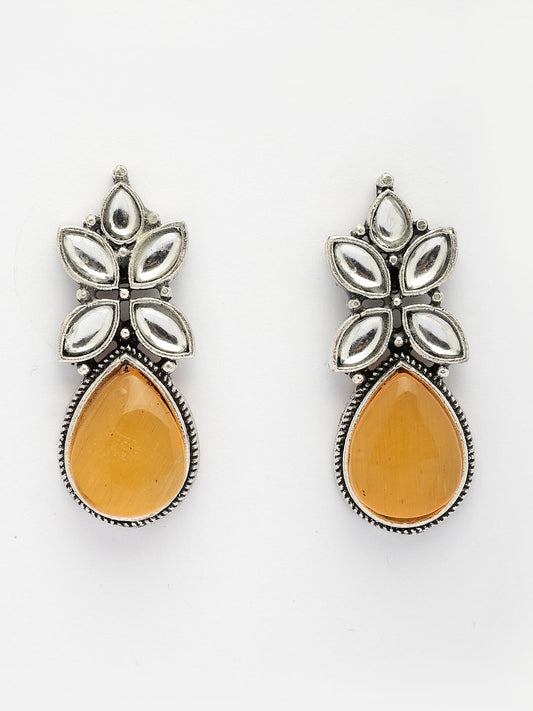 NVR Women Yellow Artificial Stones Silver Plated Drop Earrings NR Retail-NVR