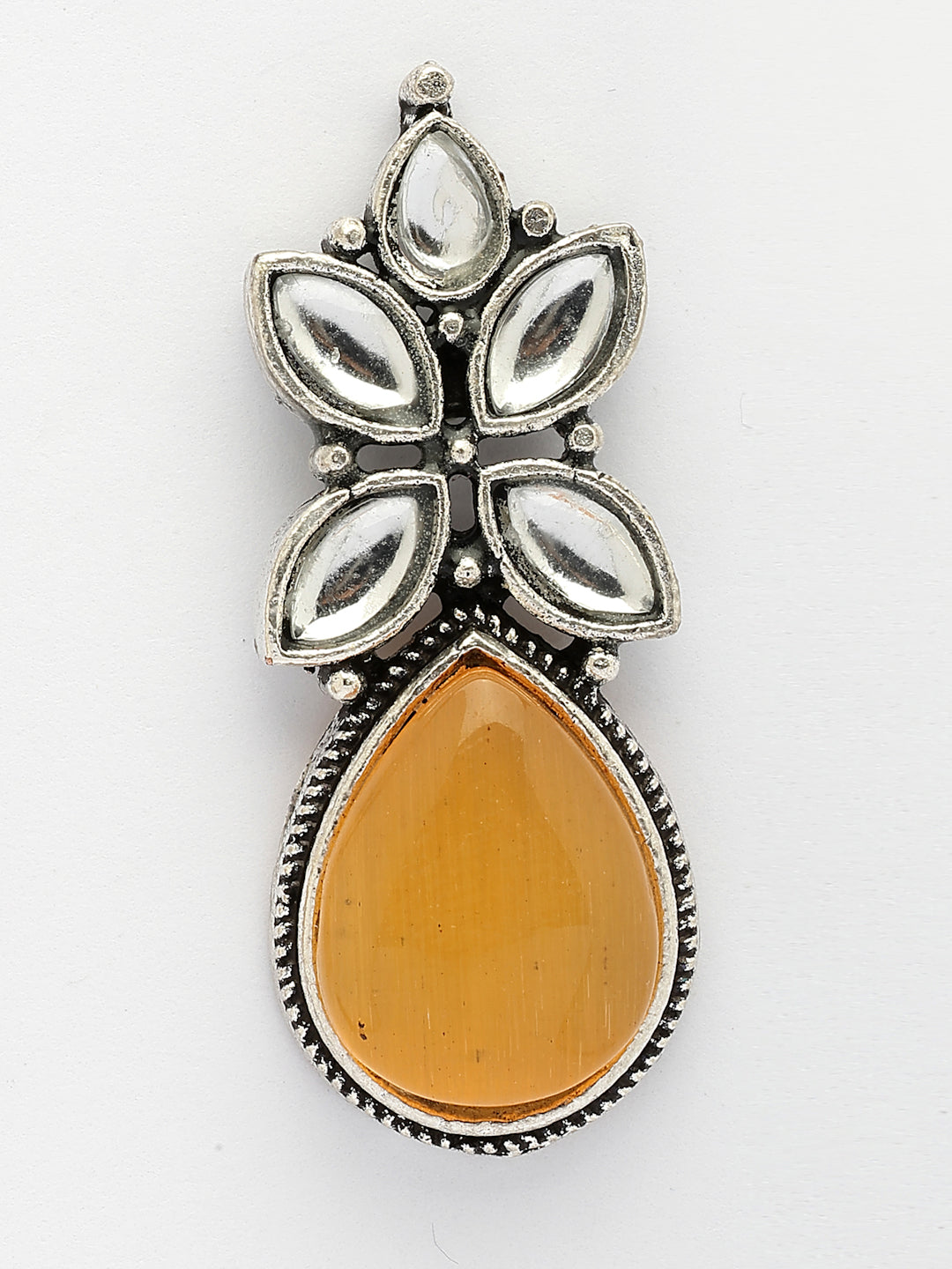 NVR Women Yellow Artificial Stones Silver Plated Drop Earrings NR Retail-NVR