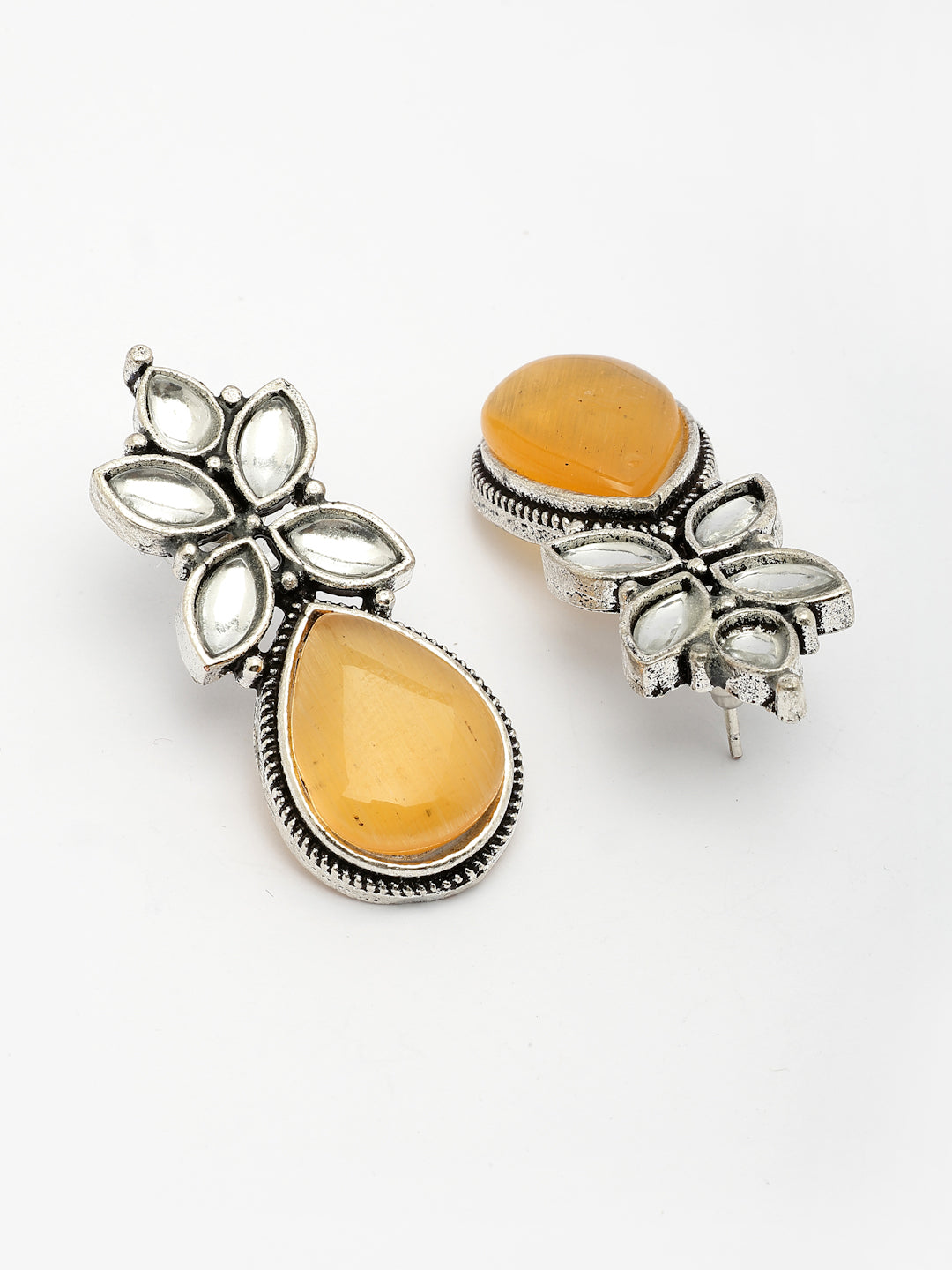 NVR Women Yellow Artificial Stones Silver Plated Drop Earrings NR Retail-NVR