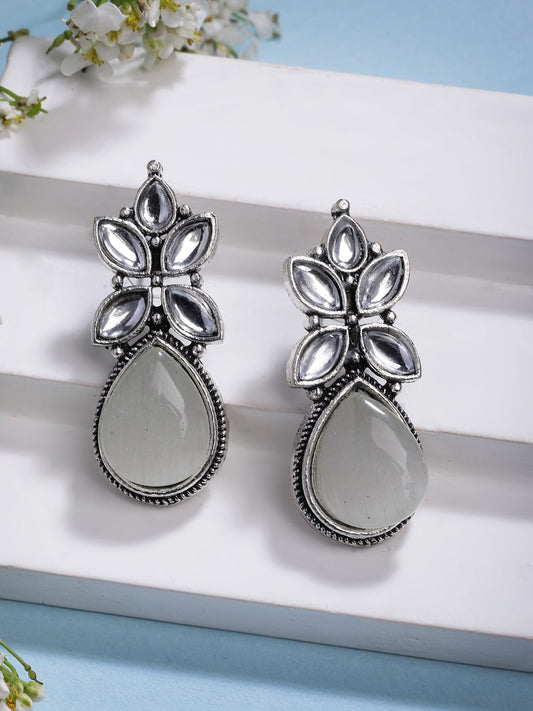 NVR Women White Artificial Stones Silver Plated Drop Earrings NR Retail-NVR