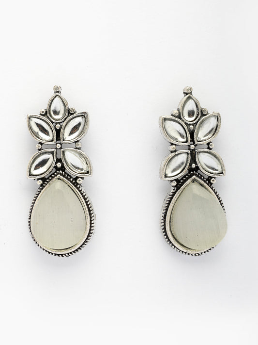 NVR Women White Artificial Stones Silver Plated Drop Earrings NR Retail-NVR