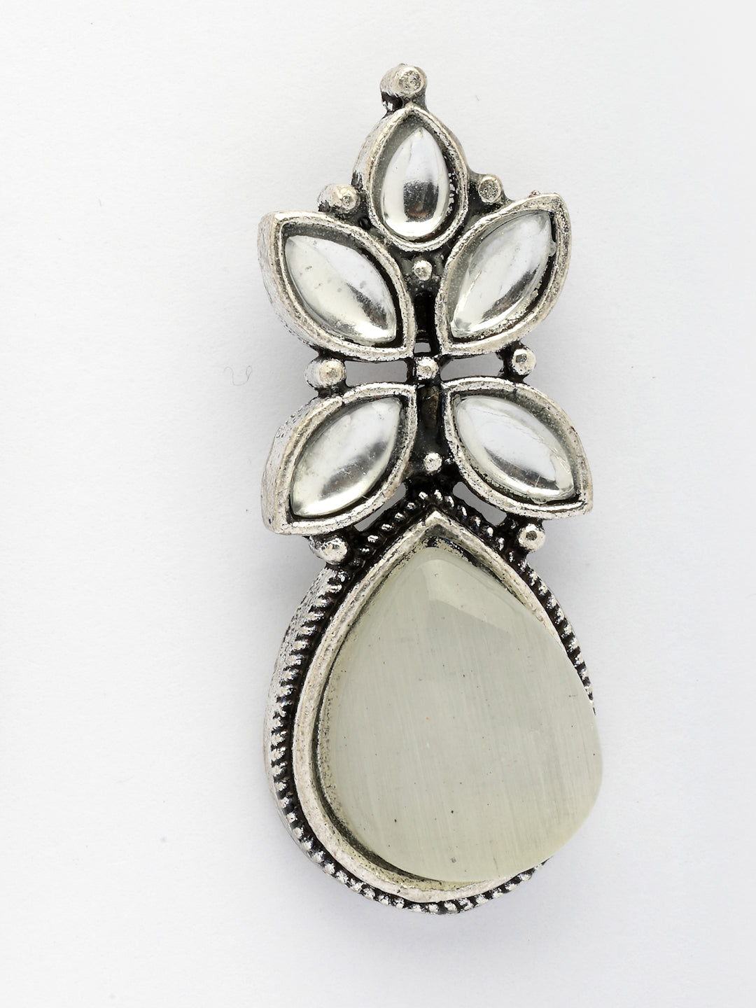 NVR Women White Artificial Stones Silver Plated Drop Earrings NR Retail-NVR