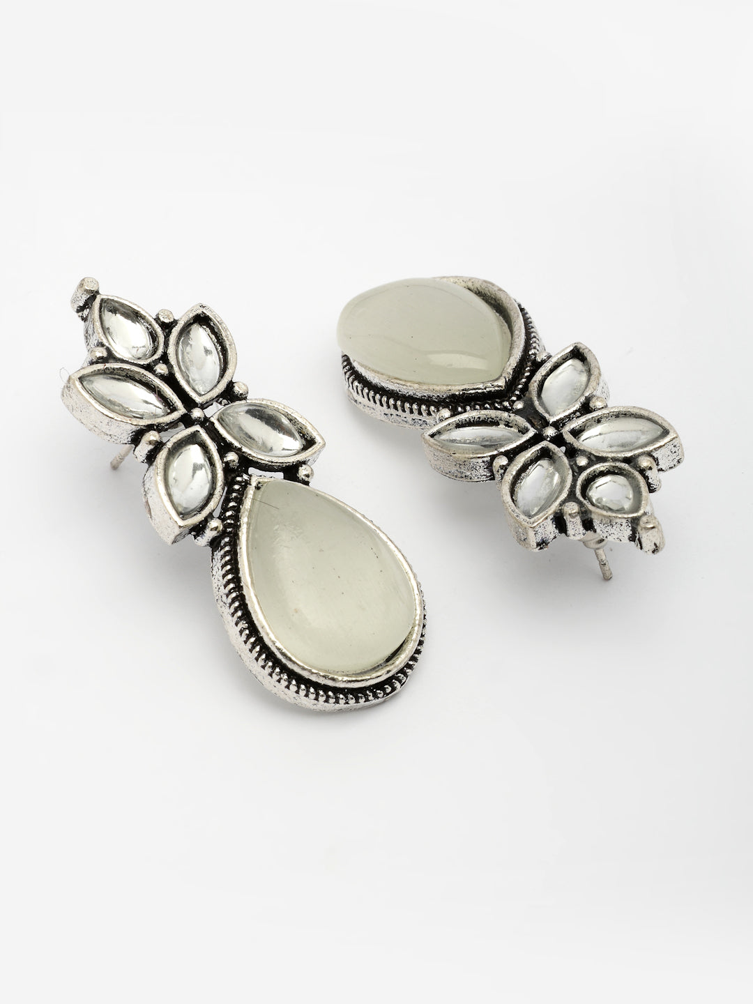 NVR Women White Artificial Stones Silver Plated Drop Earrings NR Retail-NVR