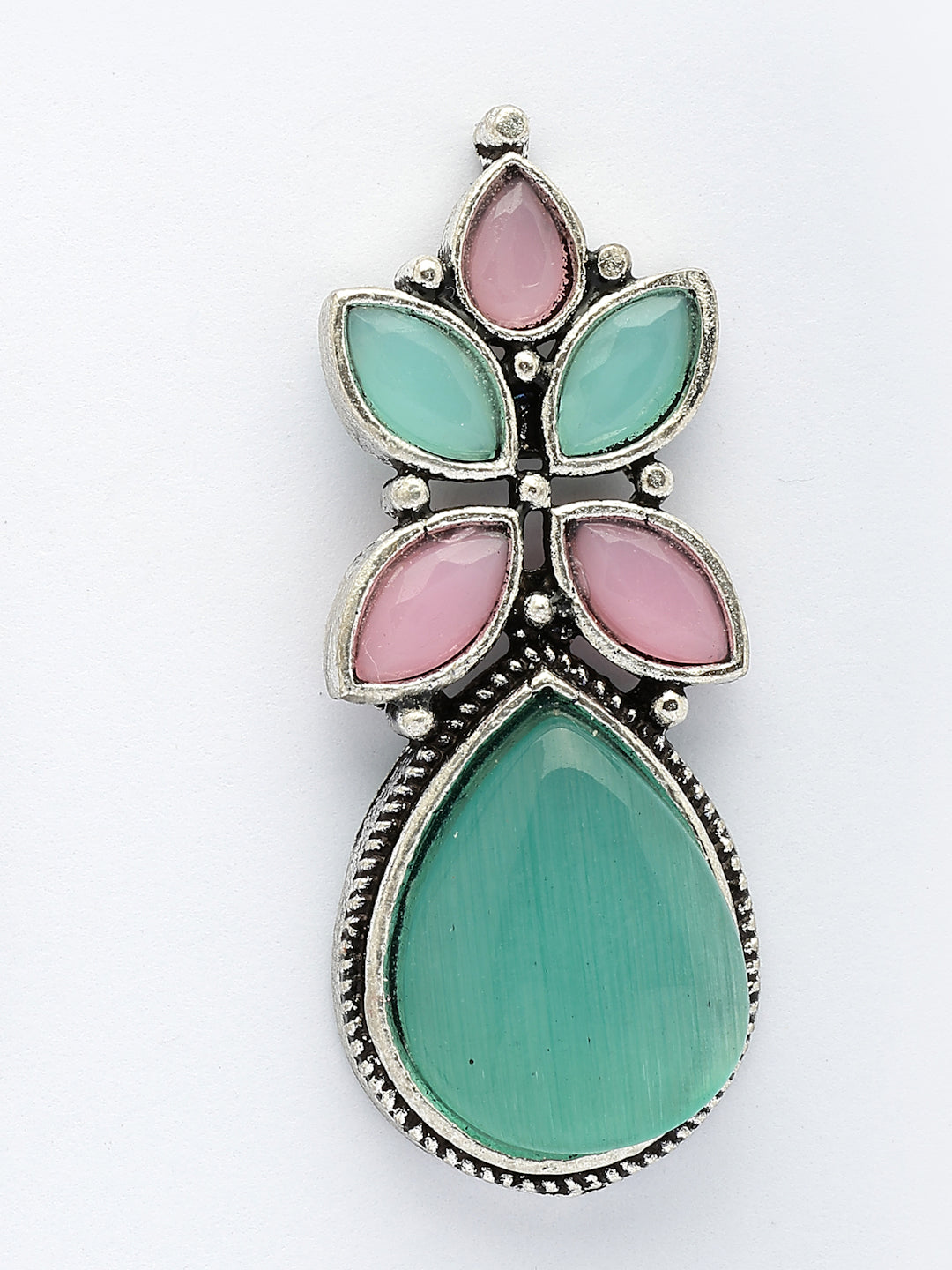 NVR Women Green & Pink Artificial Stones Silver Plated Drop Earrings NR Retail-NVR