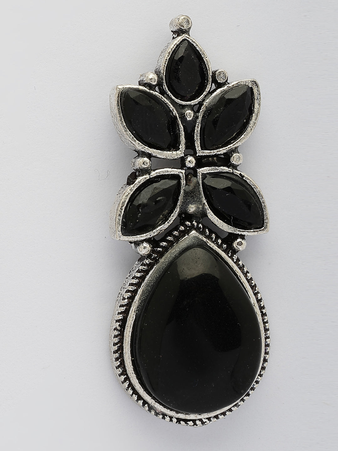 NVR Women Black Artificial Stones Silver Plated Drop Earrings NR Retail-NVR