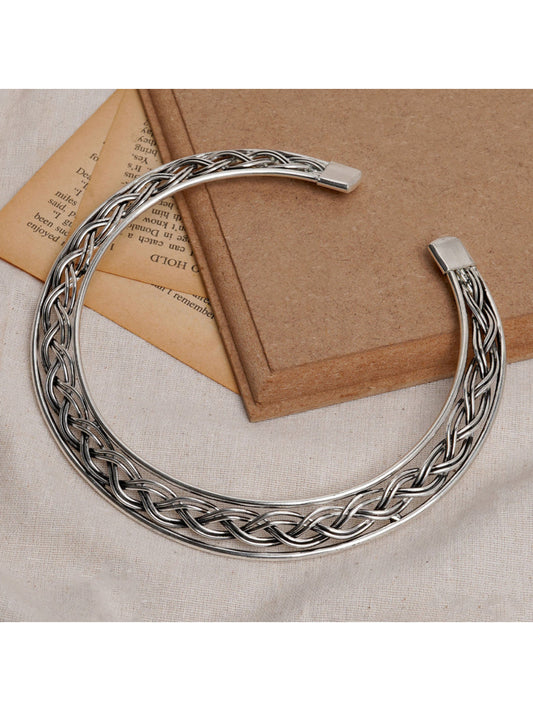 NVR Women's Silver-Plated Oxidized Statement Choker Necklace 