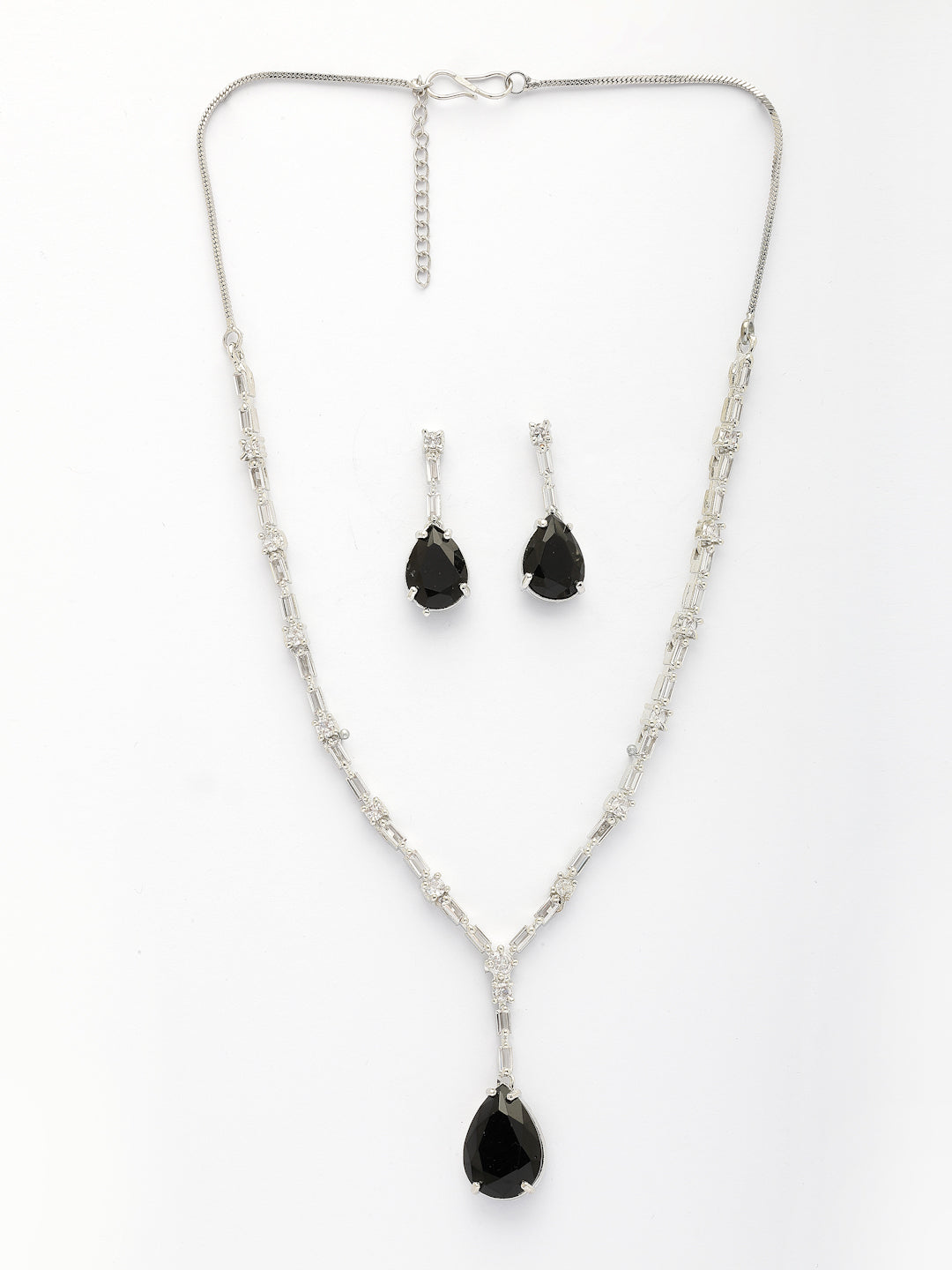 NVR Women's Silver-Plated Black American Diamond-Studded Handcrafted Jewellery Set NR Retail-NVR