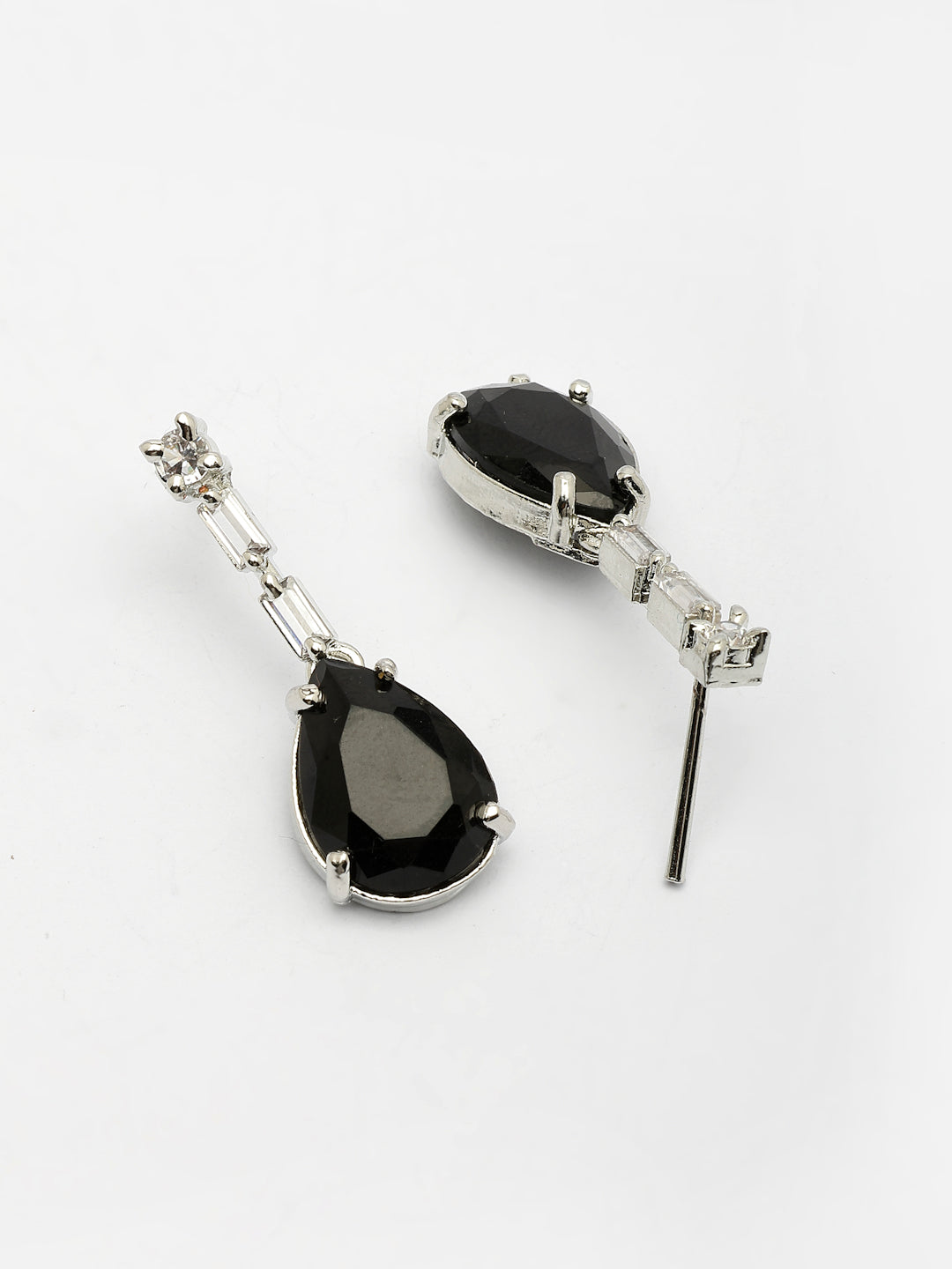 NVR Women's Silver-Plated Black American Diamond-Studded Handcrafted Jewellery Set NR Retail-NVR
