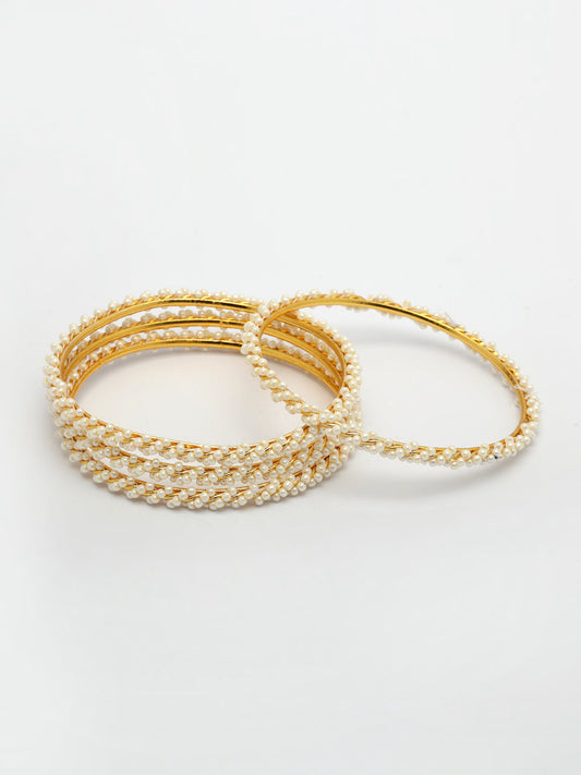 NVR Women Set of 4 Gold-Polished Pearls Handcrafted Traditional Bangles