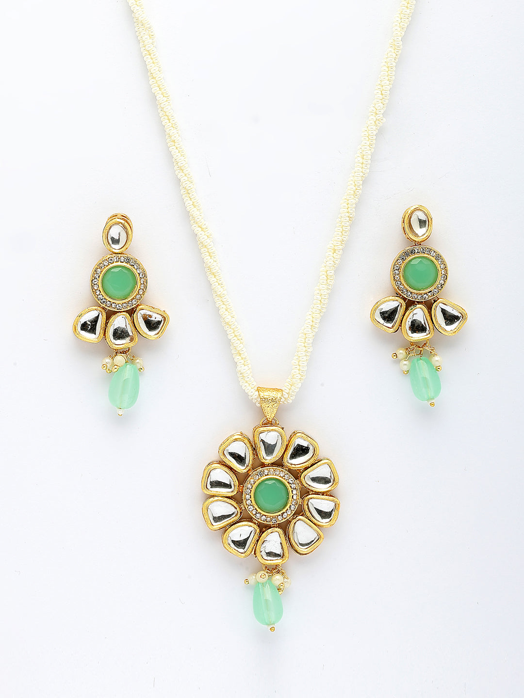 NVR Women Green Stones with Kundan Studded Long Jewellery Set NR Retail-NVR