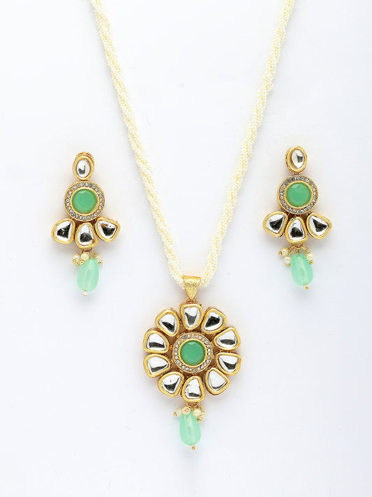 NVR Women Green Stones with Kundan Studded Long Jewellery Set NR Retail-NVR