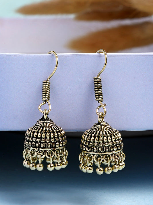 NVR Women Gold-Polished Traditional Oxidized Jhumka Earrings - Swadesiicart